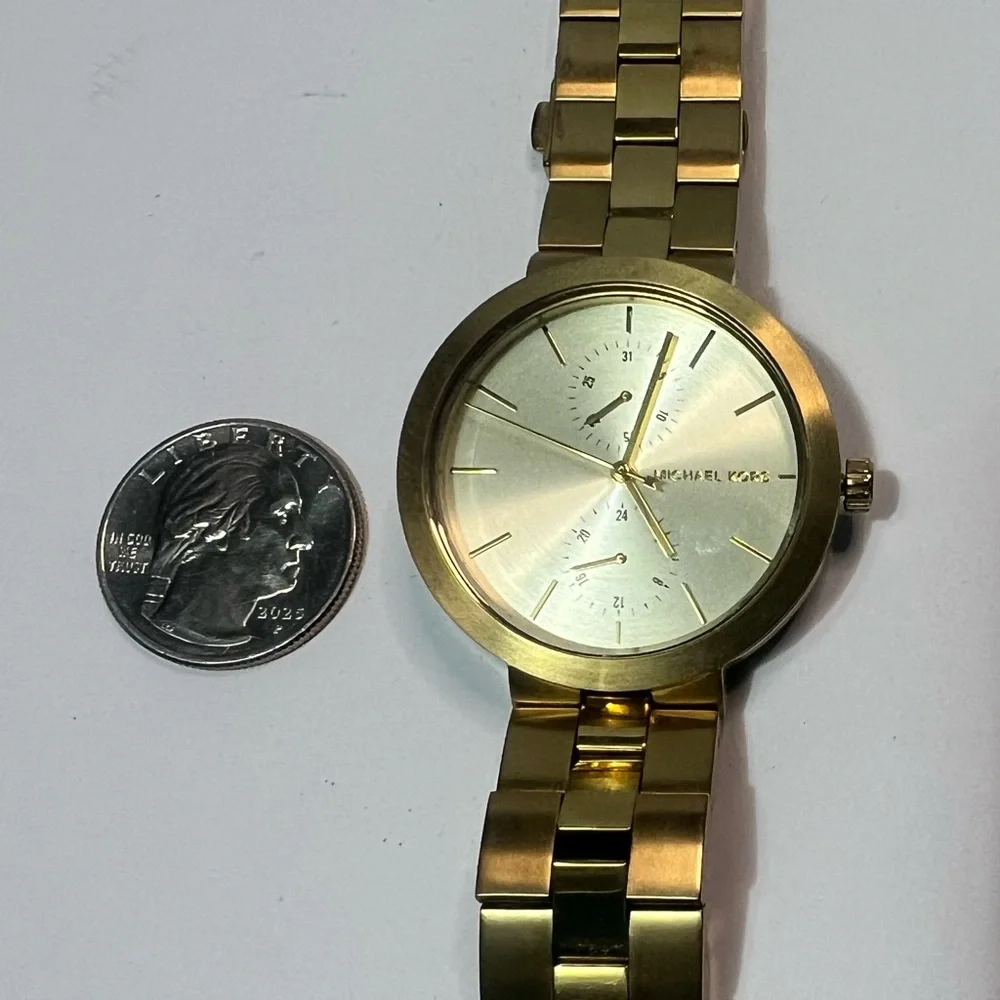 (923)Vintage Michael Kors Silver Dial Black Bracelet Quartz 6408 Watch - Picture 2 of 10